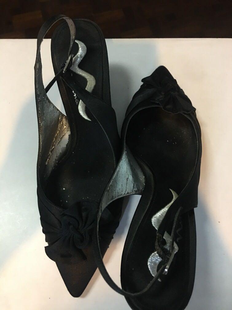 black satin kitten heels