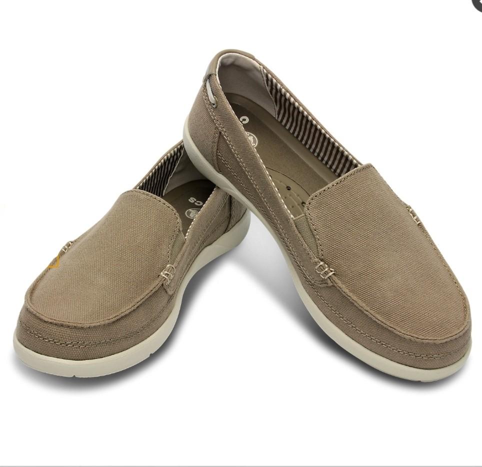 BNIB Cheapest CROCS Women s Walu Canvas Loafer Khaki Stucco Authentic