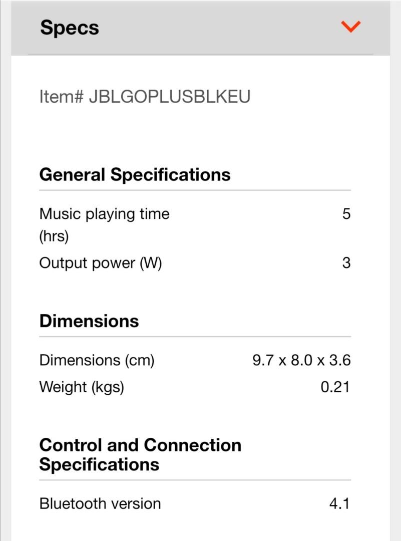 Jbl clearance go+ specs