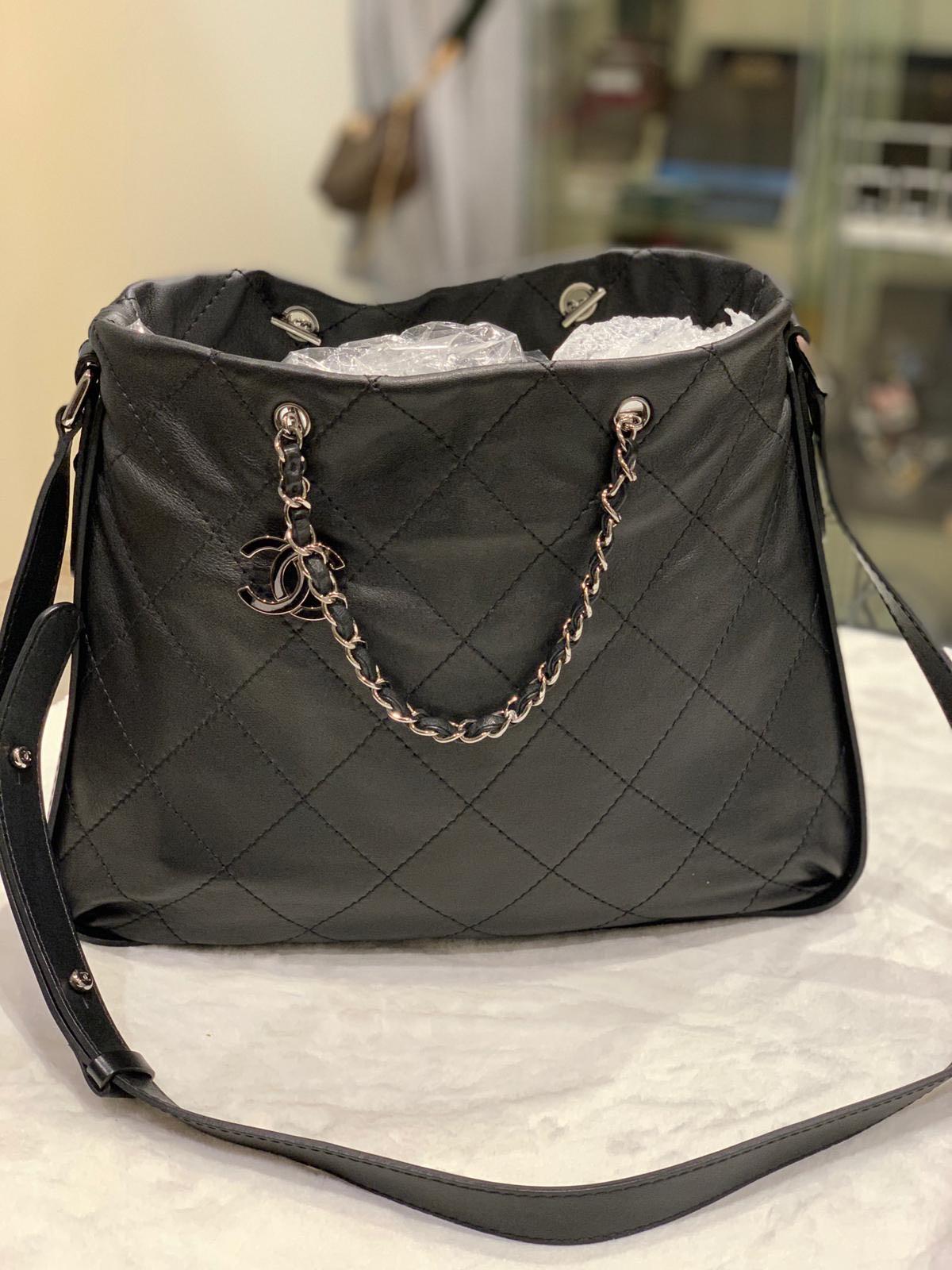 Chanel Tote Bag Black Leather 2 Way For Women