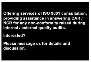 ISO 9001 consultation, assistance in answering CAR / NCR for internal / external quality audits