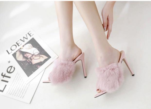 light pink fur heels