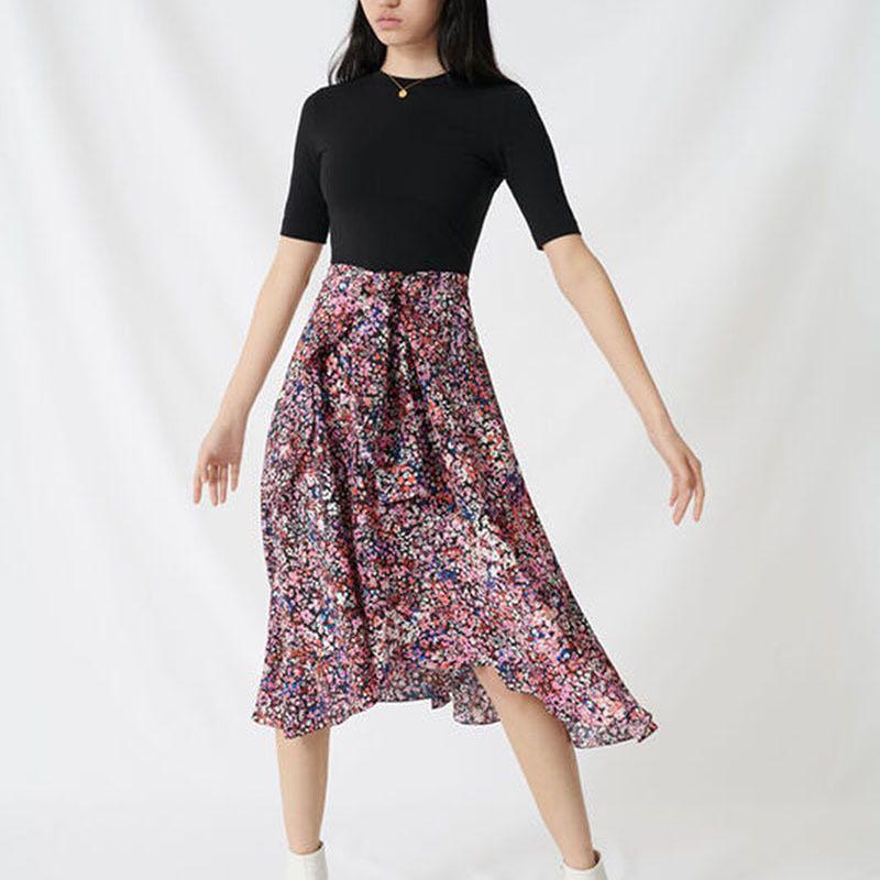 maje bimaterial midi dress