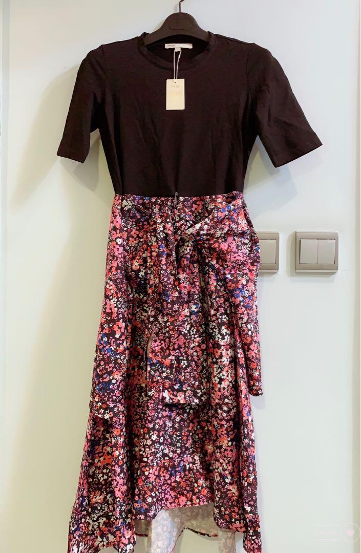 bimaterial midi dress