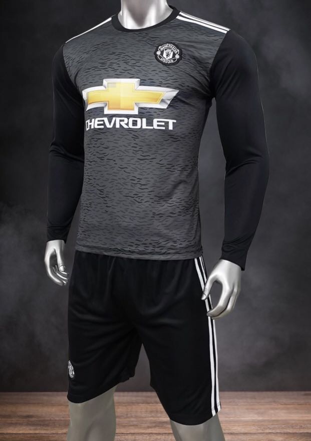 Manchester United Black Long Sleeve Shirt Set Sports Sports Apparel On Carousell