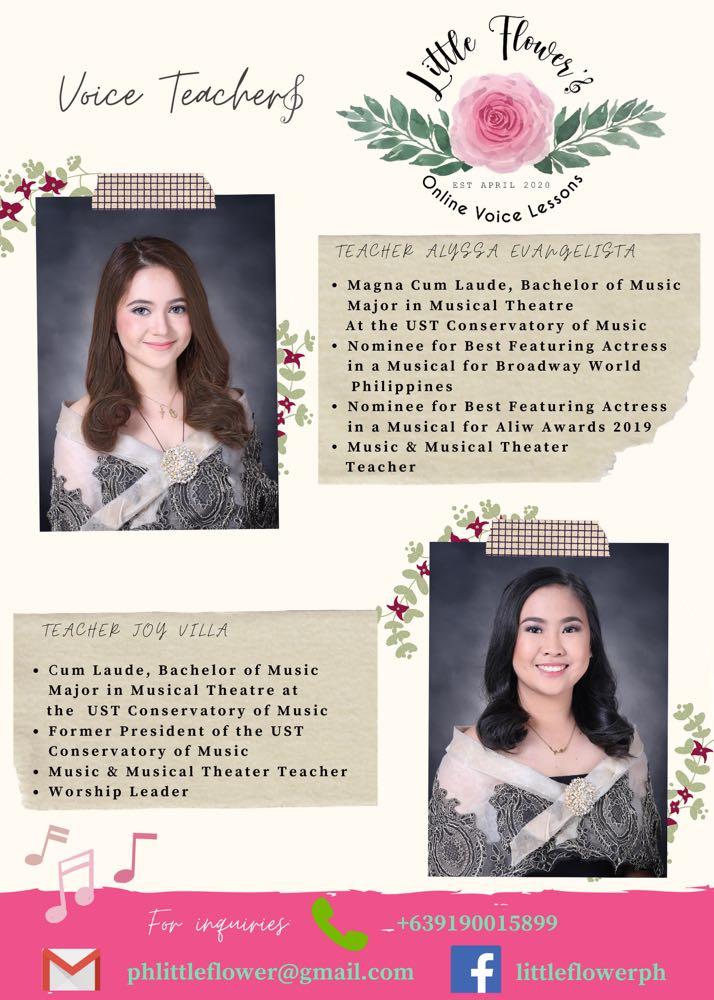 Voice Lesson (Category: Storybooks) located in Iloilo. Submitted by skylab79 (Listing ID 1015717999, Image 1). Description: Kindly visit their IG/FB account for your inquiries. Little Flower’s Performing Arts Academy. Offers online, face to face and home service music lesson. Thank you and God bless! 🌸🎶.