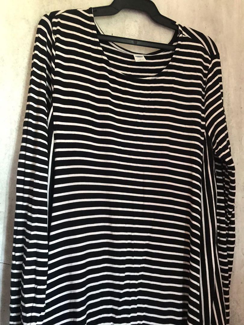 Old Navy Black And White Striped Long Sleeved Casual Dress Women S Fashion Clothes Dresses Skirts On Carousell