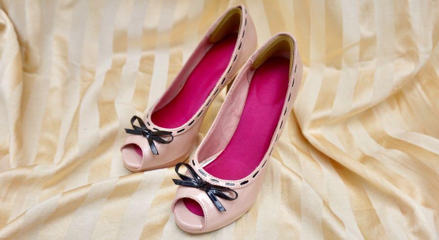 blush pink peep toe heels