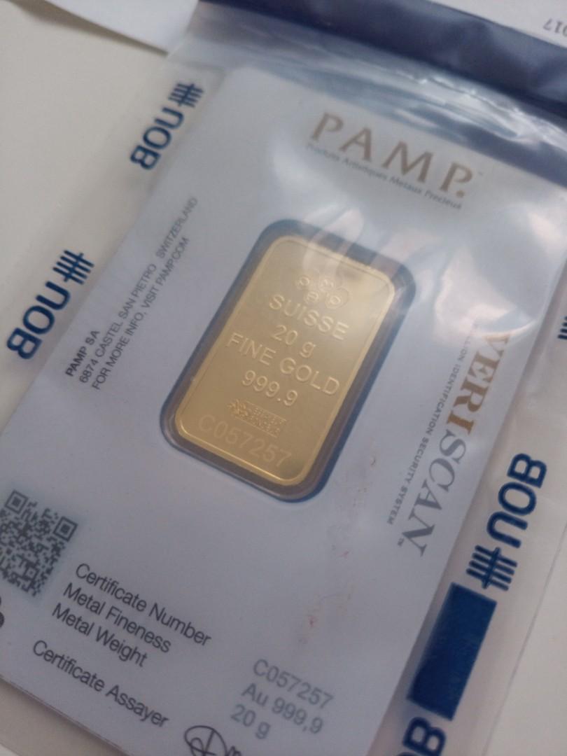 PAMP 20g Gold Bar w UOB Receipt, Vintage & Collectibles, Currency on