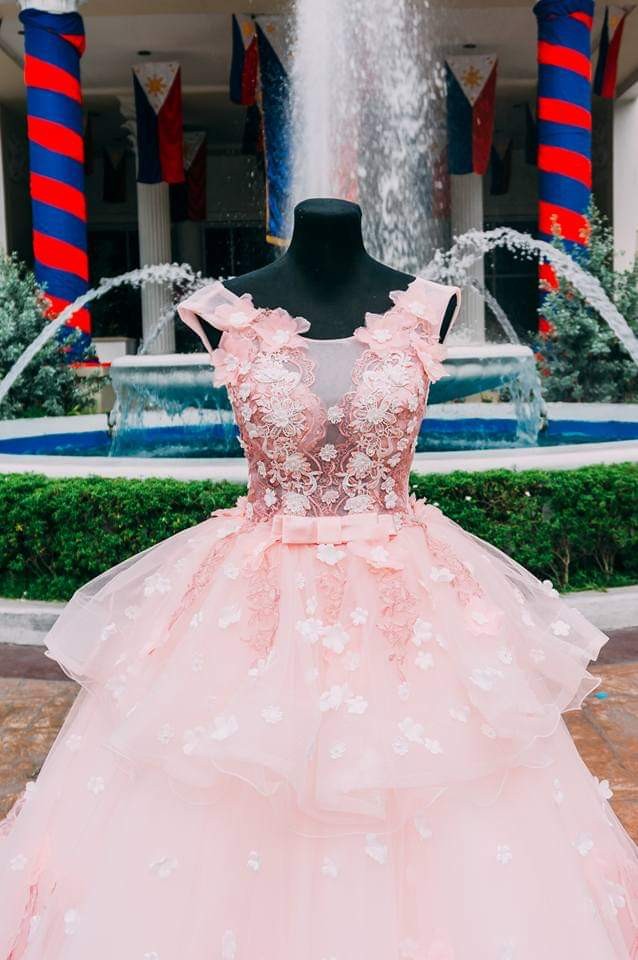 pink floral gown