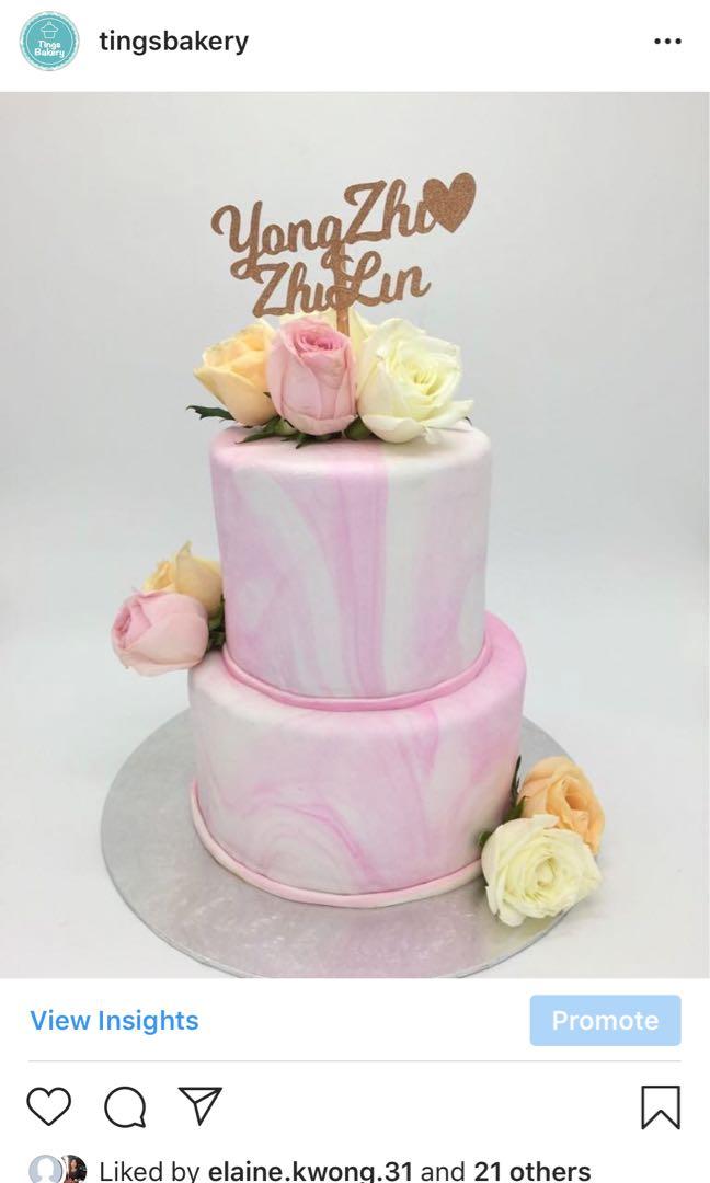 Pink Marble 2 Tiered Cake Food Drinks Baked Goods On Carousell