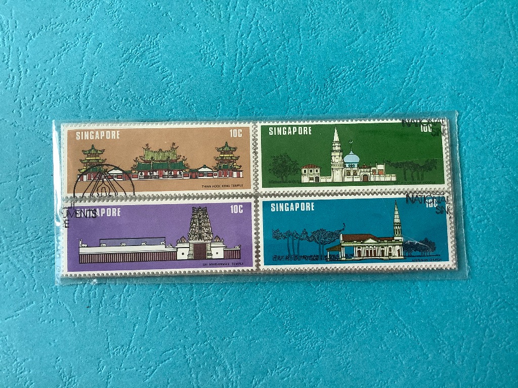 Places Of Worship Cto Singapore Postage Stamps Set Vintage