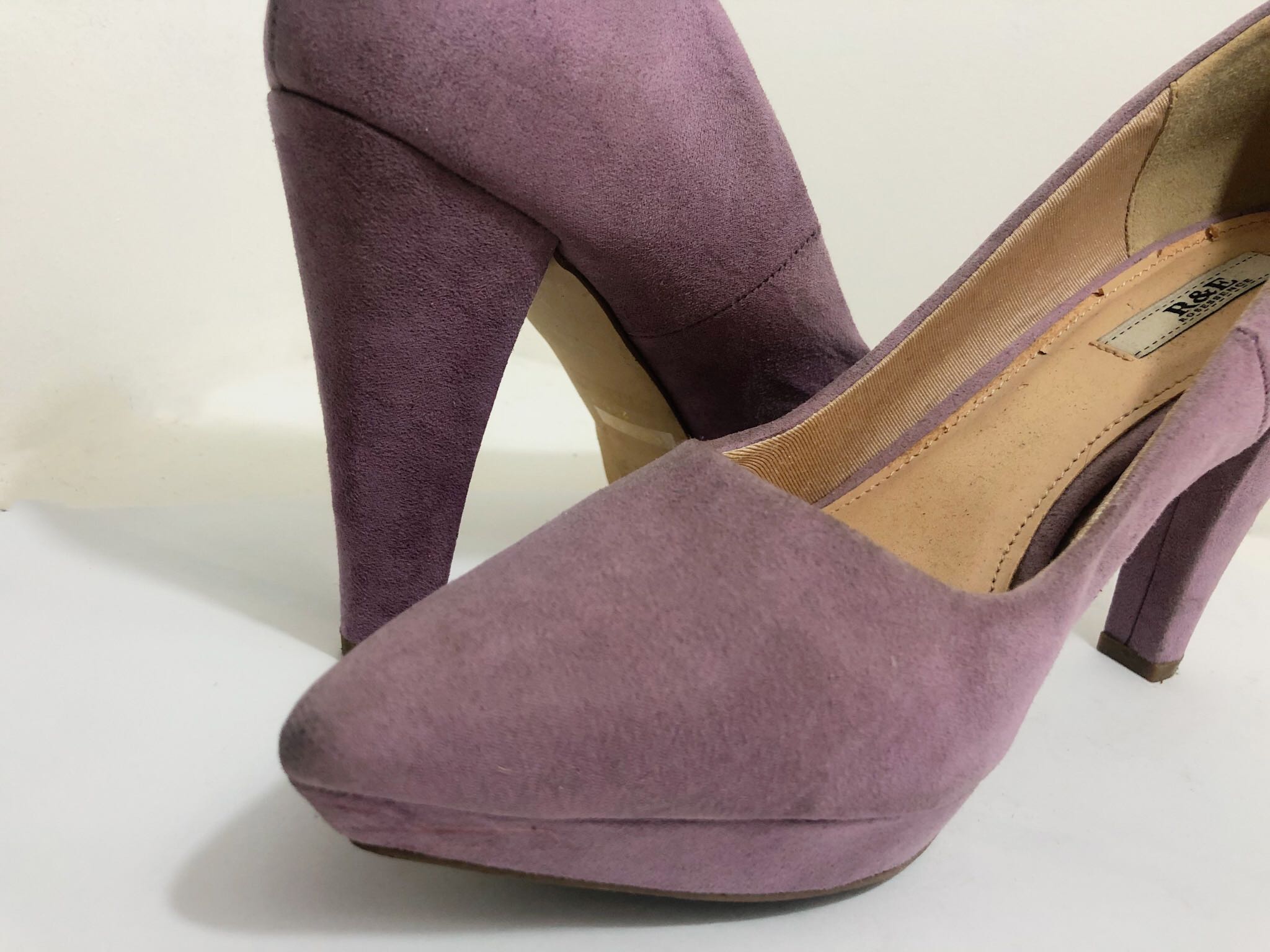 purple velvet high heels