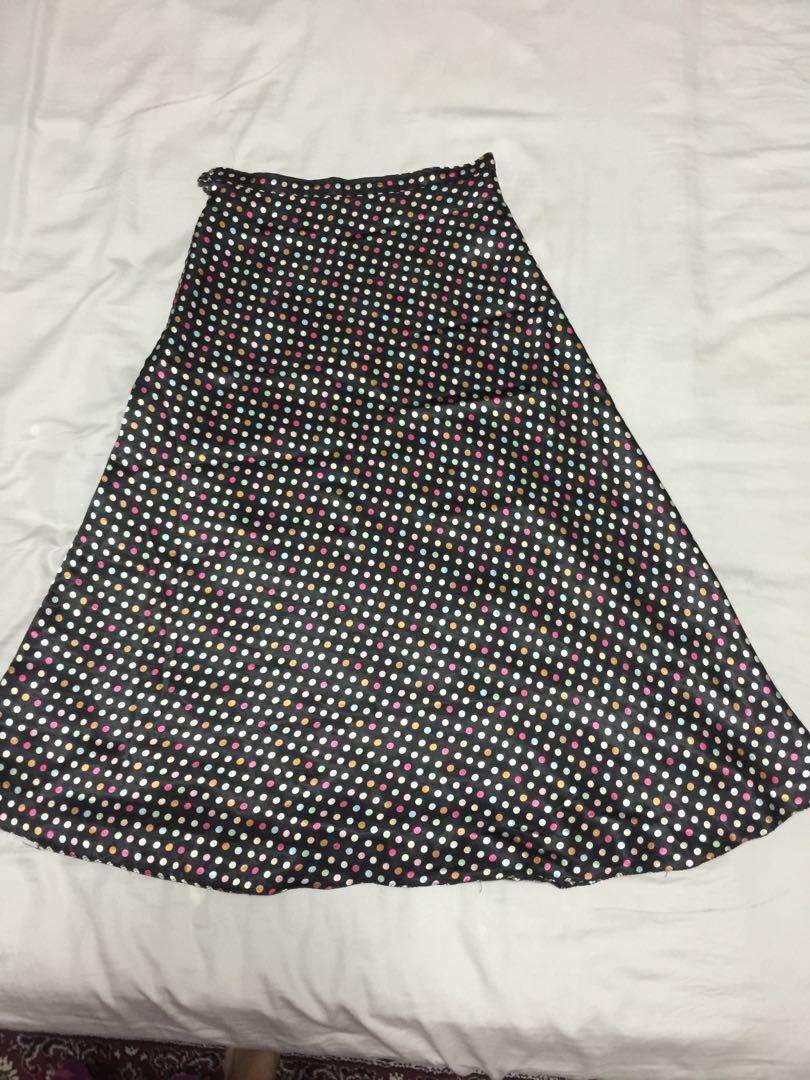 Silk polka dot long skirt, Women's Fashion, Bottoms, Skirts on