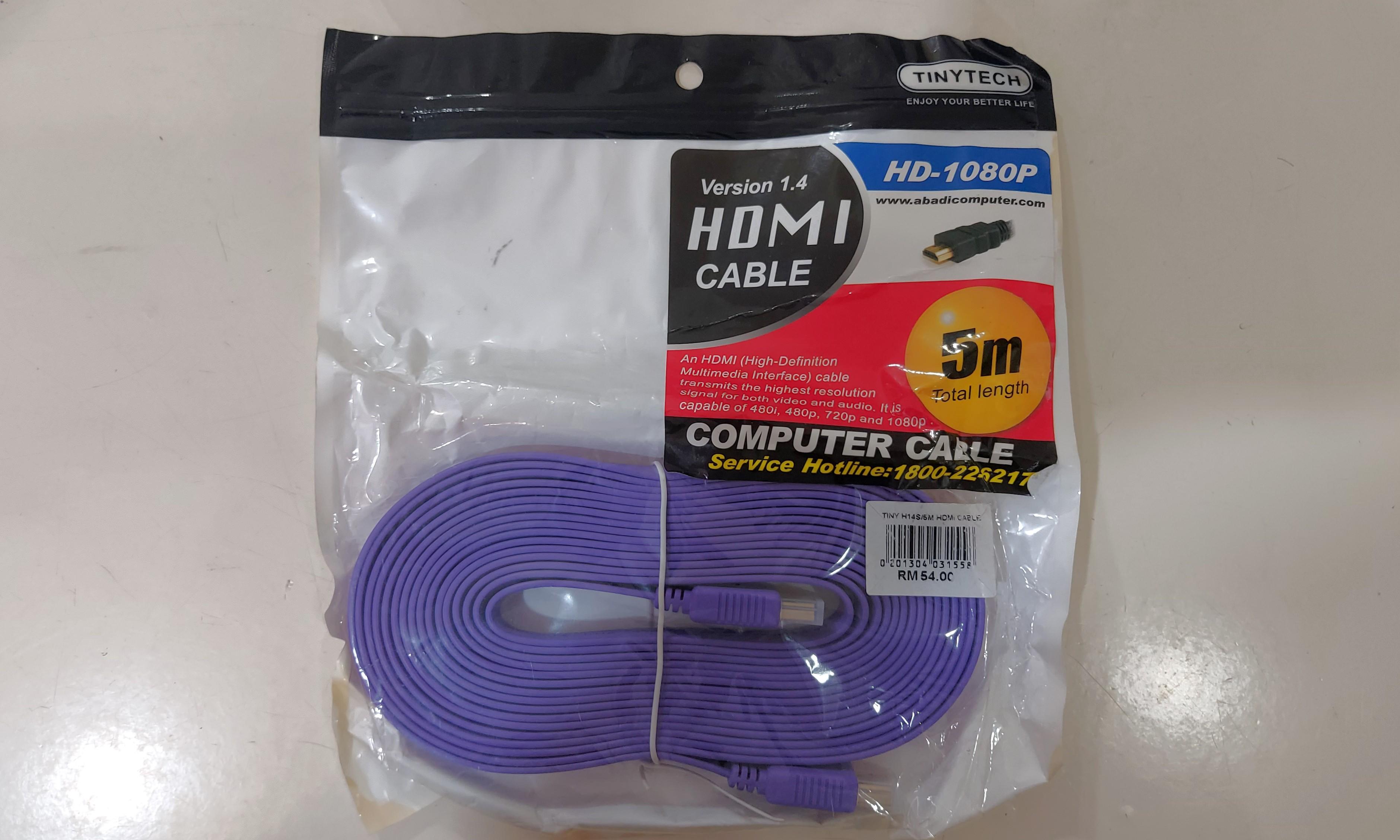 Tinytech 5M HDMI Cable (Category: Cables & Adaptors) located in Johor Bahru. Submitted by handymart (Listing ID 1015670911, Image 1). Description: Support LCD TV or LCD monitor 1080p..