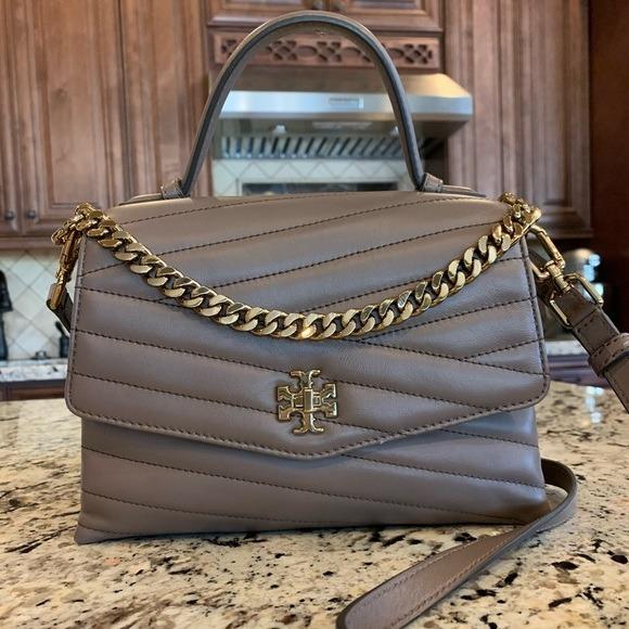 Tory burch kira chevron top handle satchel classic taupe clearance