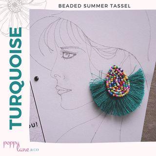 Turquoise Beaded Tassel Earrings