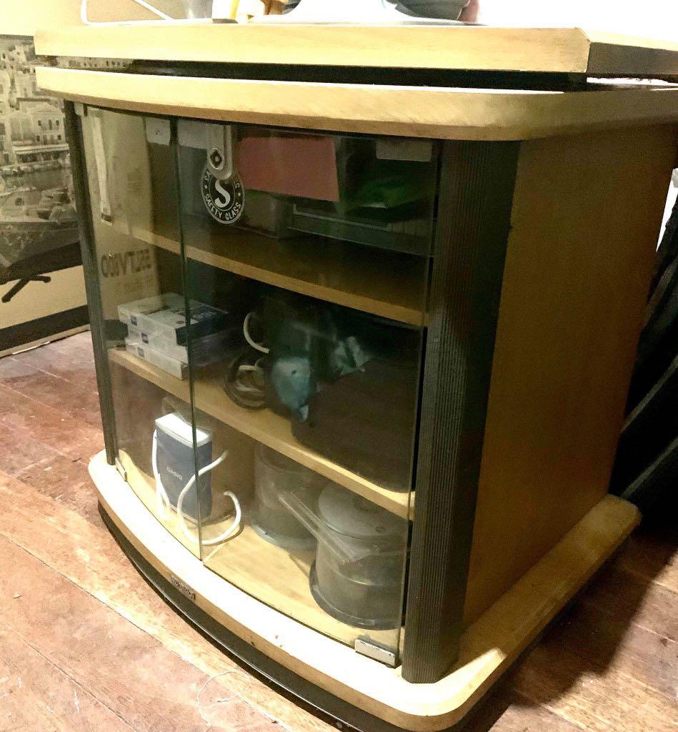 Negotiable Tv Rotating Rack W Glass Door And 3 Layer Cabinet Negotiable Home Furniture Furniture Fixtures Tables Chairs On Carousell