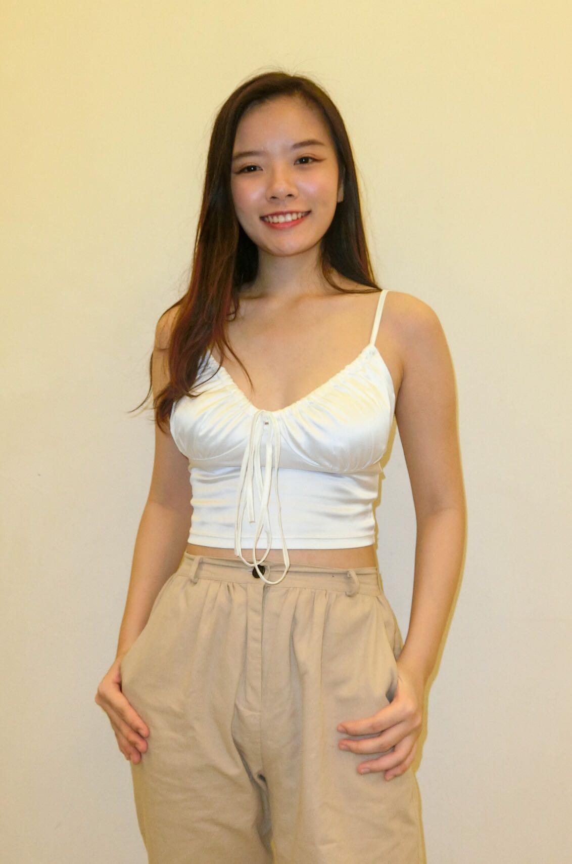white satin spaghetti strap top