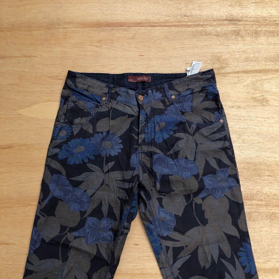 Zara Man Slim Printed Floral Trousers 
