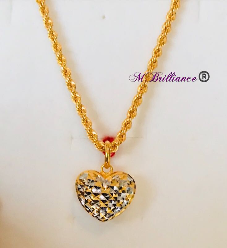 916 gold 2 tones heart pendant rope chain set Women s Fashion