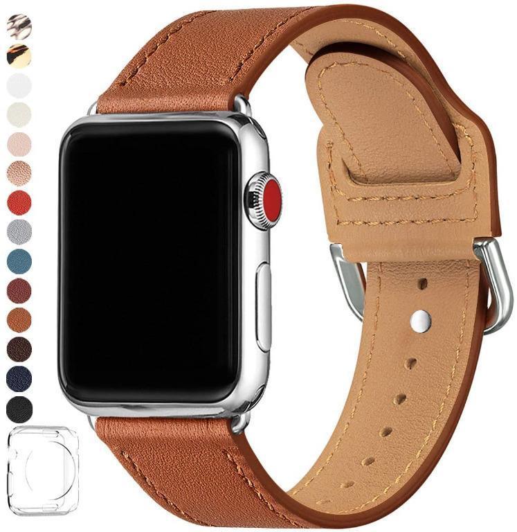 Bands Compatible With Apple Watch Band 38mm 40mm 42mm 44mm Top Grain Leather Smart Watch Strap Compatible For Men Women Iwatch Series 5 4 3 2 1 Brown Silver 38mm 40mm Electronics Others On Carousell