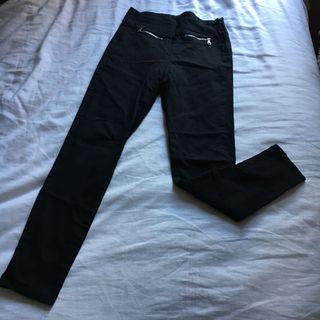 Black Stretchy Highwaisted Skinny Formal Pants with Silver Zip Details