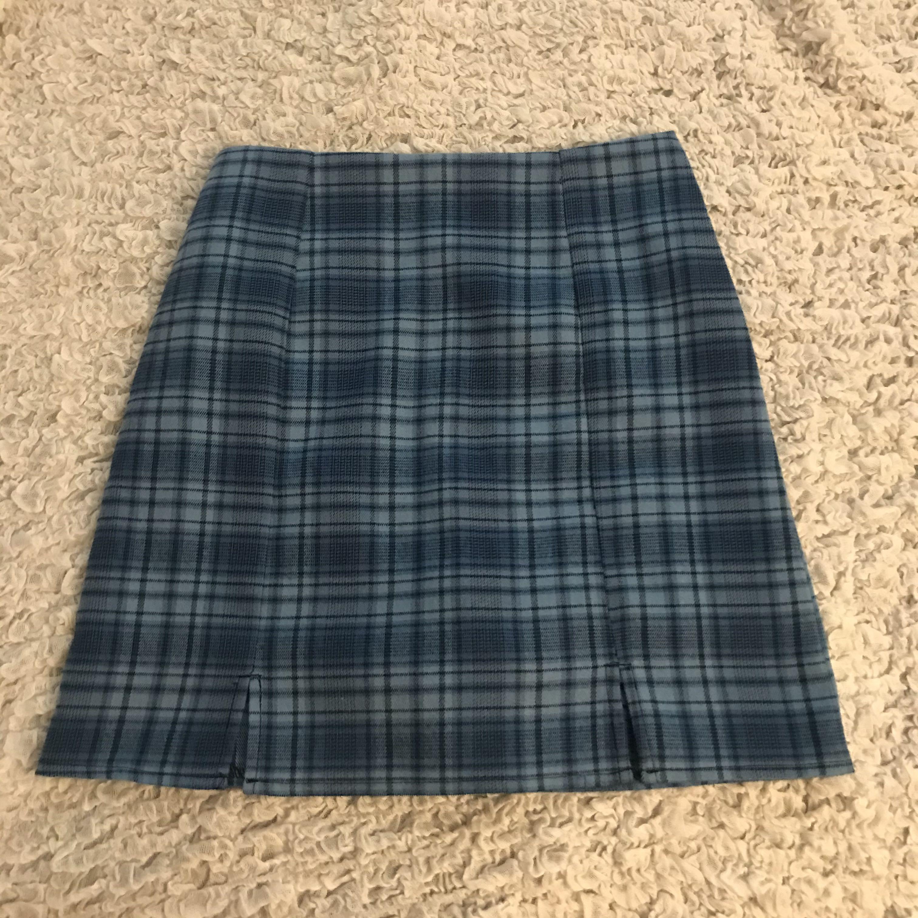 Blue plaid a line mini skirt, Women's Fashion, Bottoms, Skirts on Carousell