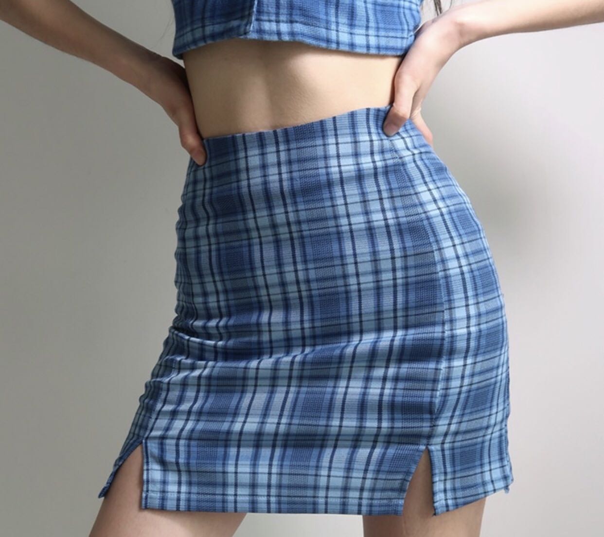 Blue plaid a line mini skirt, Women's Fashion, Bottoms, Skirts on Carousell