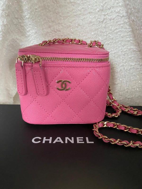 Chanel Vanity Case 20S Pink Quilted Caviar with light gold hardware
