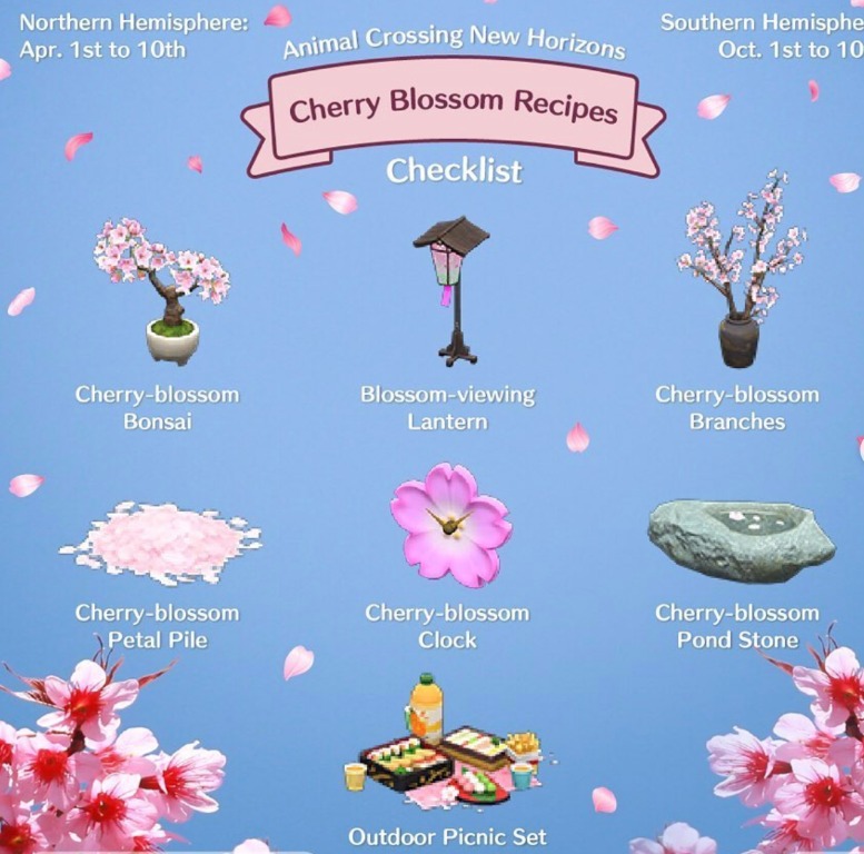 Animal Crossing: New Horizons - All Cherry Blossom Items and How to Get  Recipes