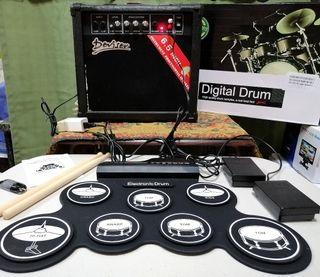 Digital Electronic Foldable Silicone 7 Pads Drum Set Stick Kit AC DC