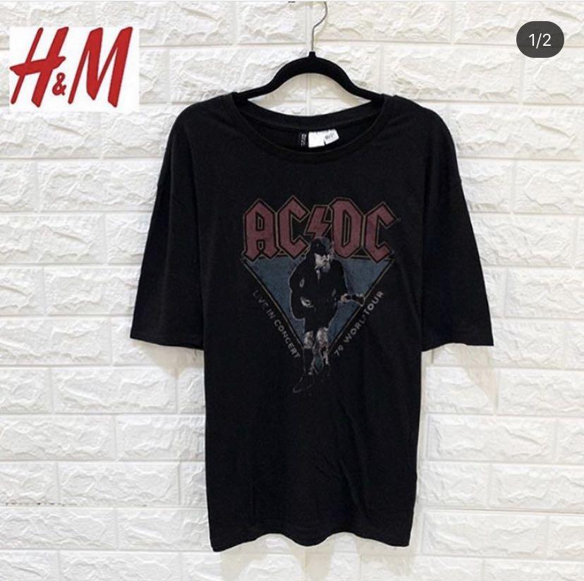 Kaos H M X Acdc Fesyen Pria Pakaian Atasan Di Carousell