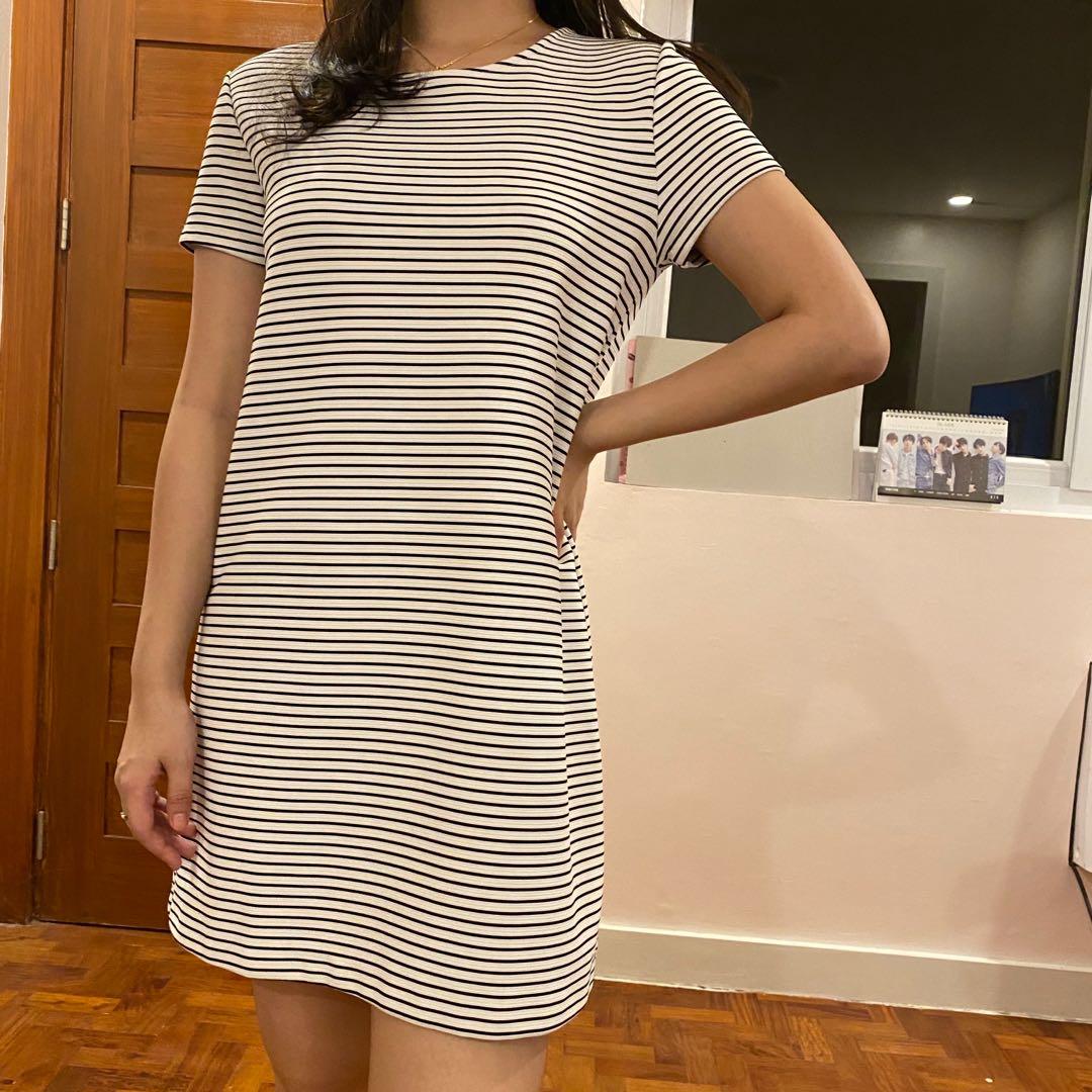 mango black and white striped dress