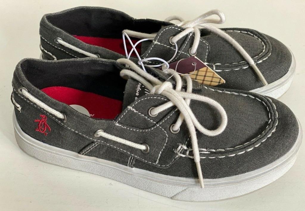 NEW ORIGINAL PENGUIN SIDER GRAY BOYS BOAT SHOES SNEAKERS US 2