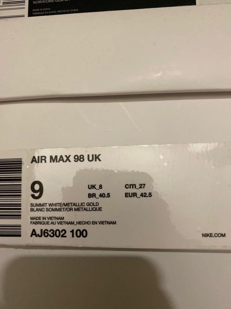 White and gold air max 98 hotsell