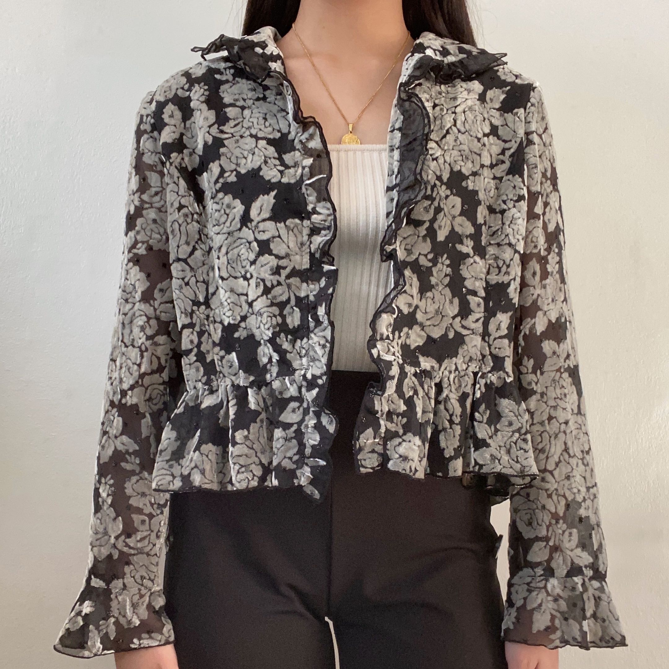 sheer floral cardigan