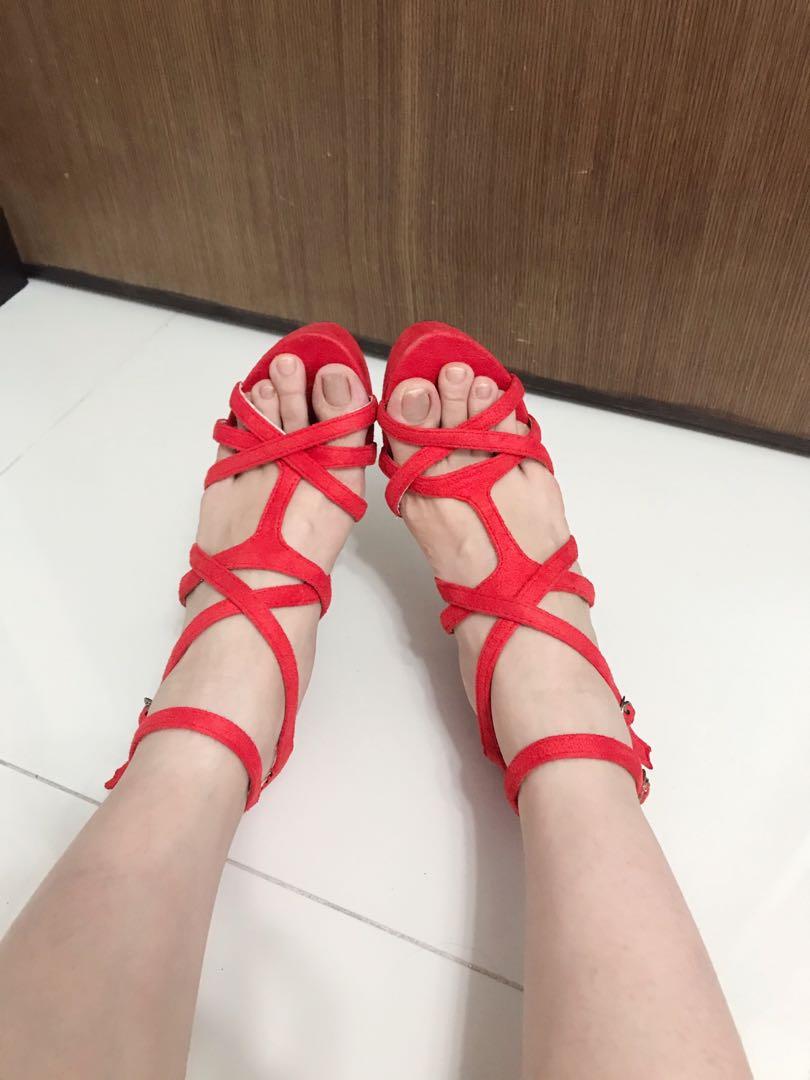 strappy red heels