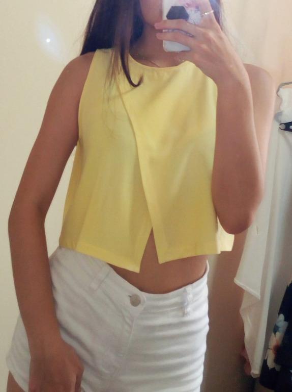yellow zip up crop top
