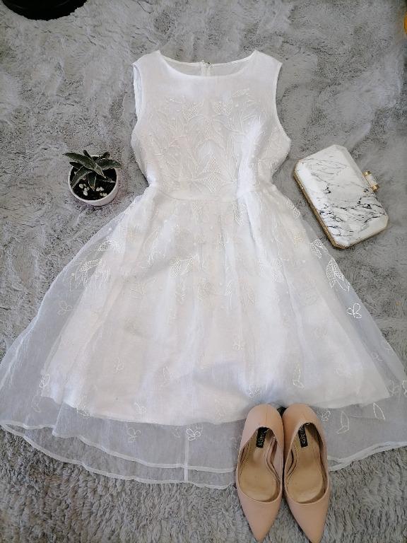 women's white embroidered dress