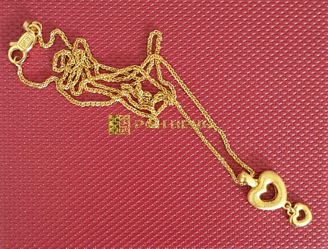 22k Poh Heng Chain 999 Aspial Hearts Pendant Women s Fashion