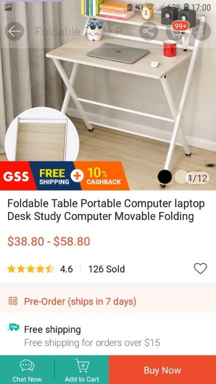 2 layer foldable table (Category: Tables & Sets) located in Singapore. Submitted by carolmk (Listing ID 1016081069, Image 1). Description: bot wrong size, too big for my room, received in June. very new, sturdy n heavy table. condition: used till now, 9 of 10 color: wood color with white leg size: LxWxHcm 100 x 50 x 74 / top of second layer 93cm from floor (see last photo) on line price is $55-$65 (cheaper ones are smaller, without 2 layer or wit