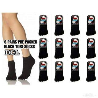 6 Pairs Prepacked Black Toes Socks
