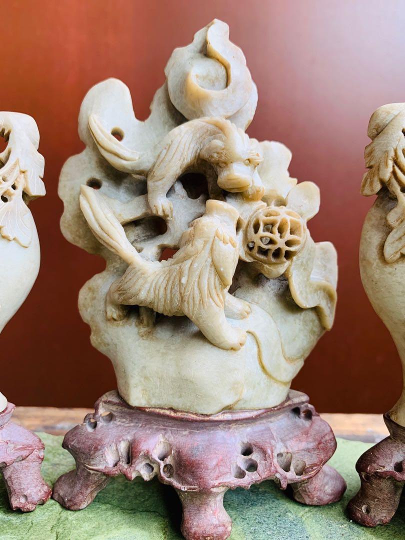 石雕双狮戏球（寿山石雕刻）, Hobbies & Toys, Memorabilia 