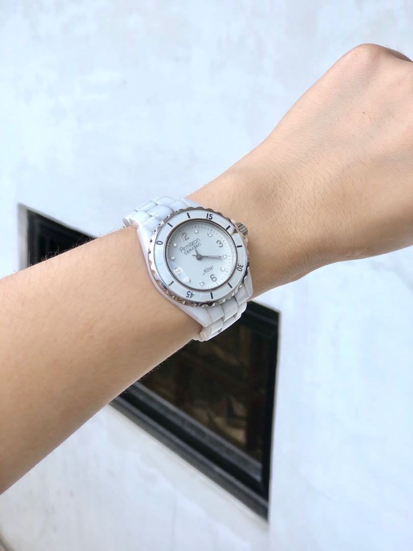 Armitron Now Ceramic with swarovski crystals white and silver tone