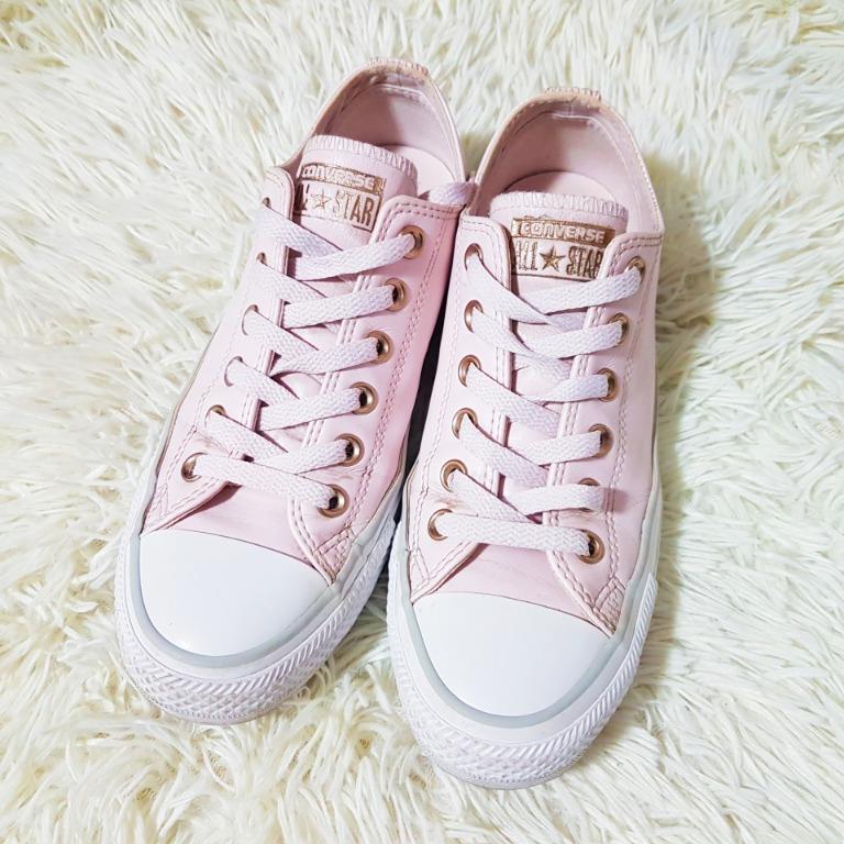 blush pink leather converse