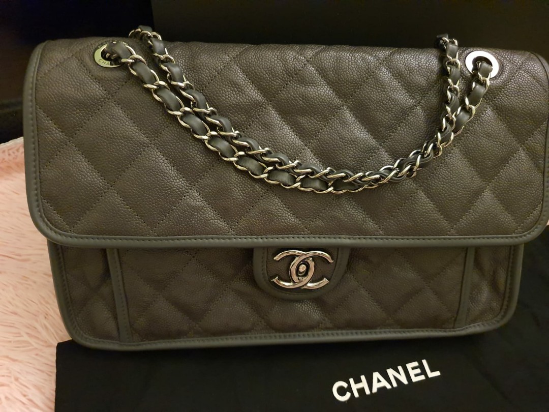 Chanel french riviera flap (Dark Grey), Women's Fashion, Bags & Wallets,  Cross-body Bags on Carousell