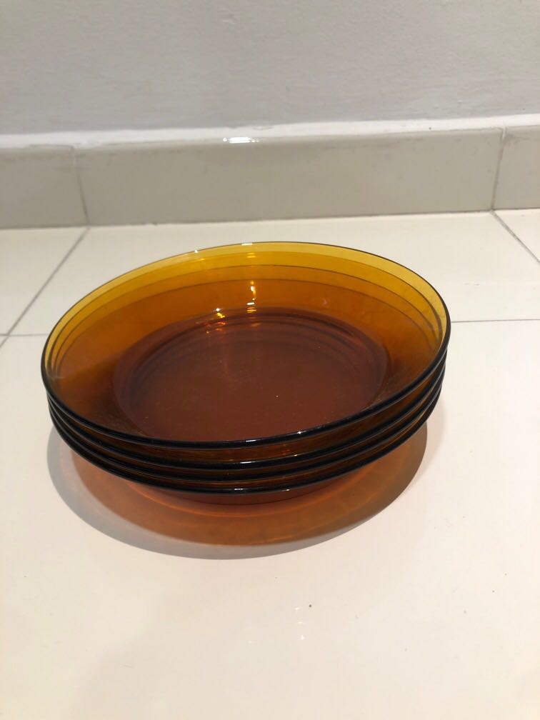 Duralex Amber Plate (4pc set), Furniture & Home Living, Kitchenware & Tableware, Dinnerware
