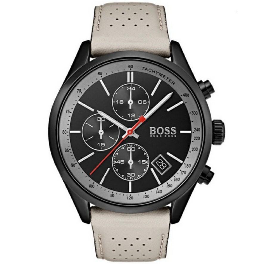 hugo boss grand prix men's black ion plated bracelet watch