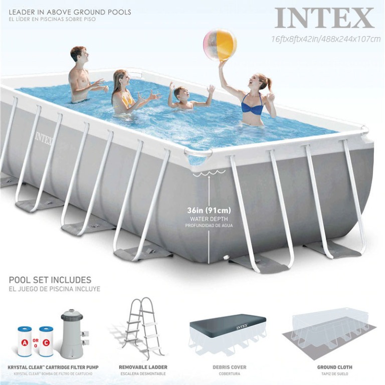 Intex Prism Rectangular Frame Pool Set 16ft X 8ft X 42in 488x244x107cm Sports Sports Games Equipment On Carousell